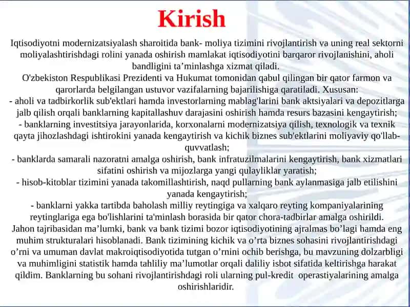 Banktizim talablarini bajarilishi samaradorligi 2