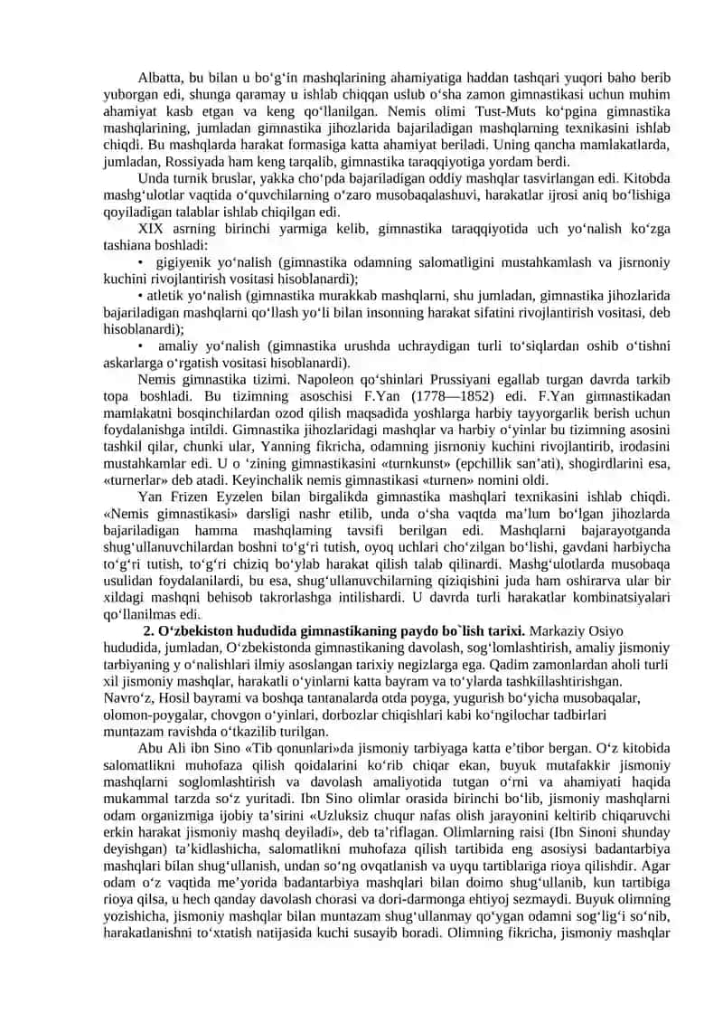 Gimnastikaning rivojlanish tarixi 2