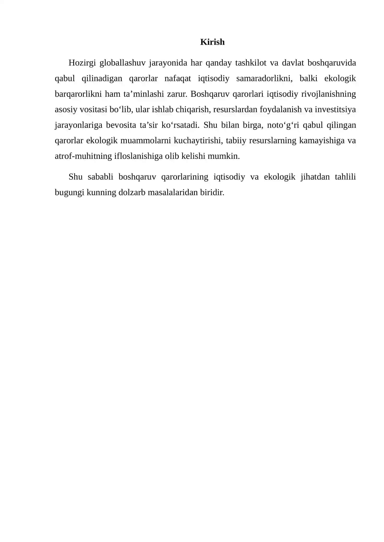 BOSHQARUV QARORLARINING IQTISODIY VA EKOLOGIK BOSHQARUVGA TA’SIRI 2