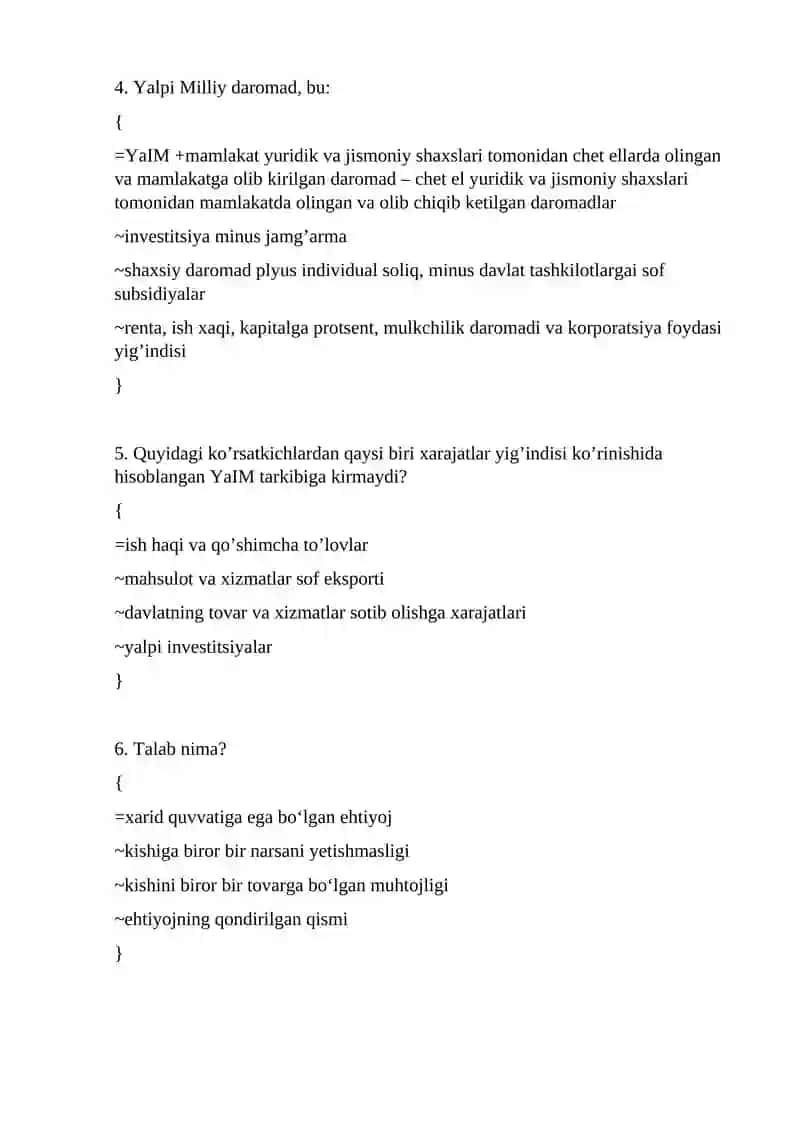Makroiqtisodiyot fanidan yakuniy test savollari 2