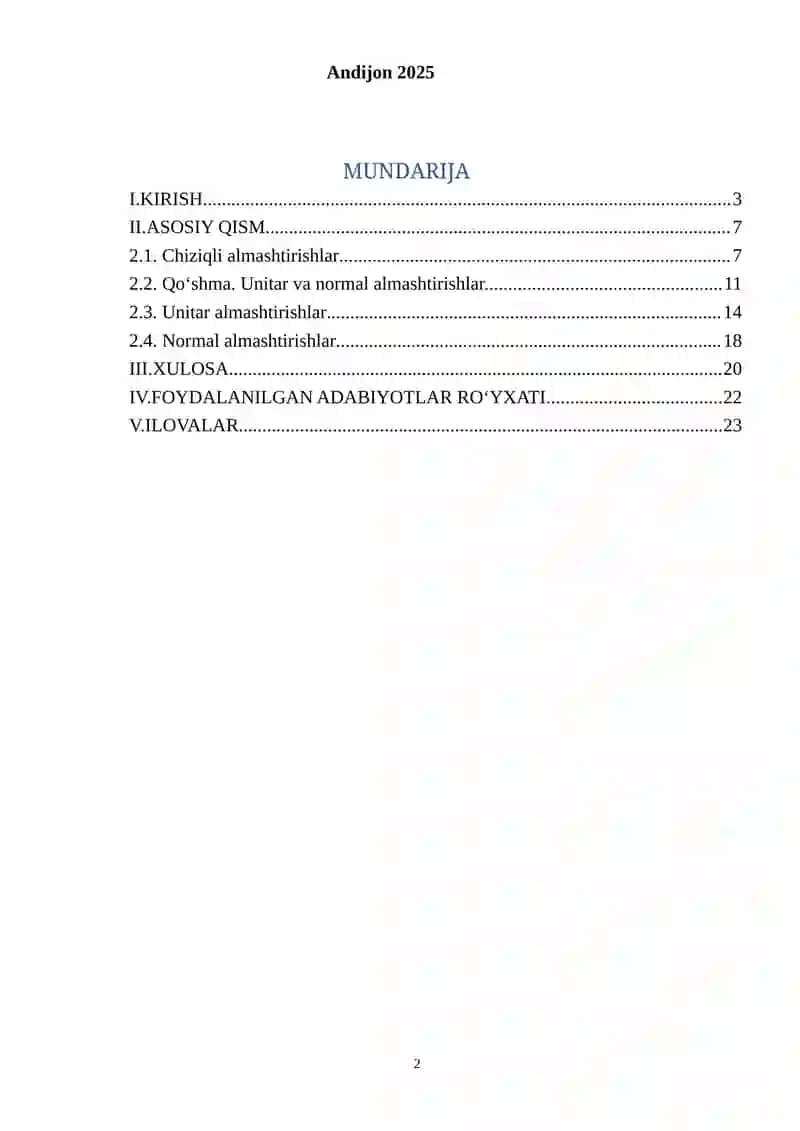 Qo’shma,unitar va normal chiziqli almashtirishlar 2