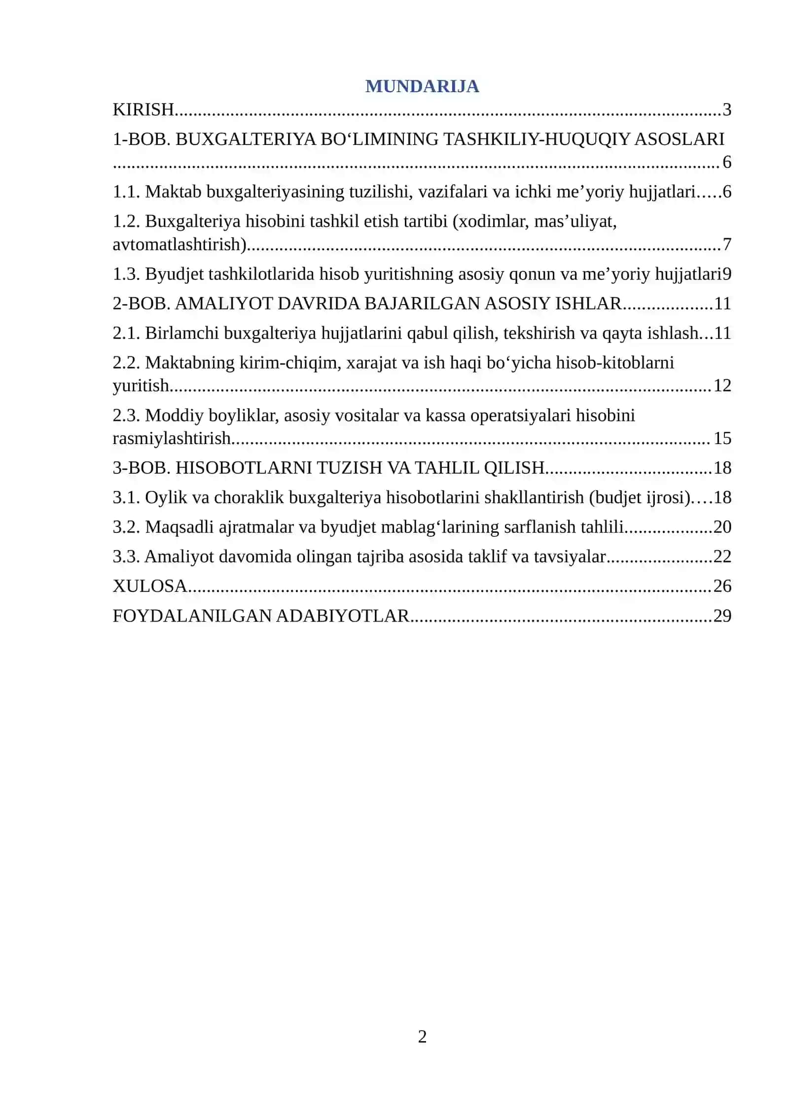 AMALIYOTI HISOBOTI. Umumta’lim maktabining buxgalteriya bo‘limida o‘talgan. 2