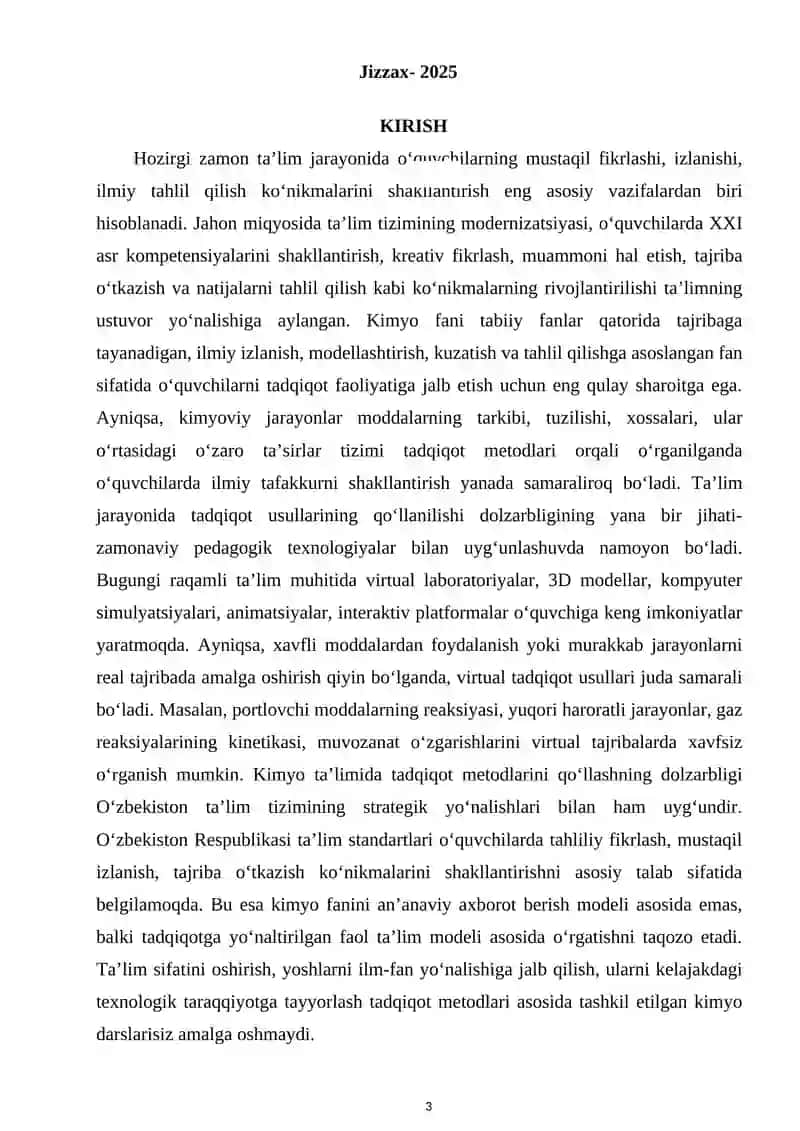 Tadqiqot usullarini qo‘llash orqali kimyoviy jarayonlarni o‘rganish metodikasi 2