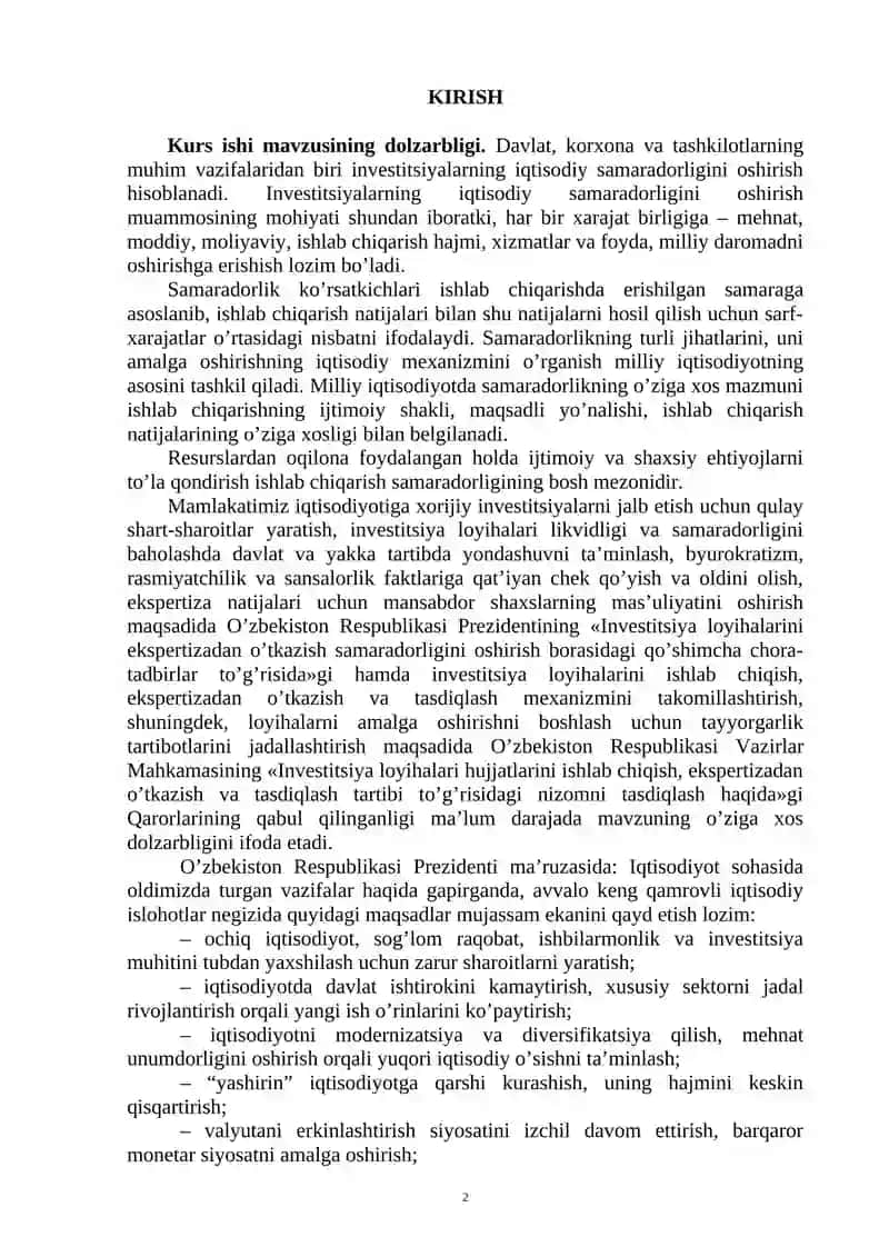 INVESTITSIYA LOYIHALARINING LIKVIDLIGI VA SAMARADORLIGINI BAHOLASH 2