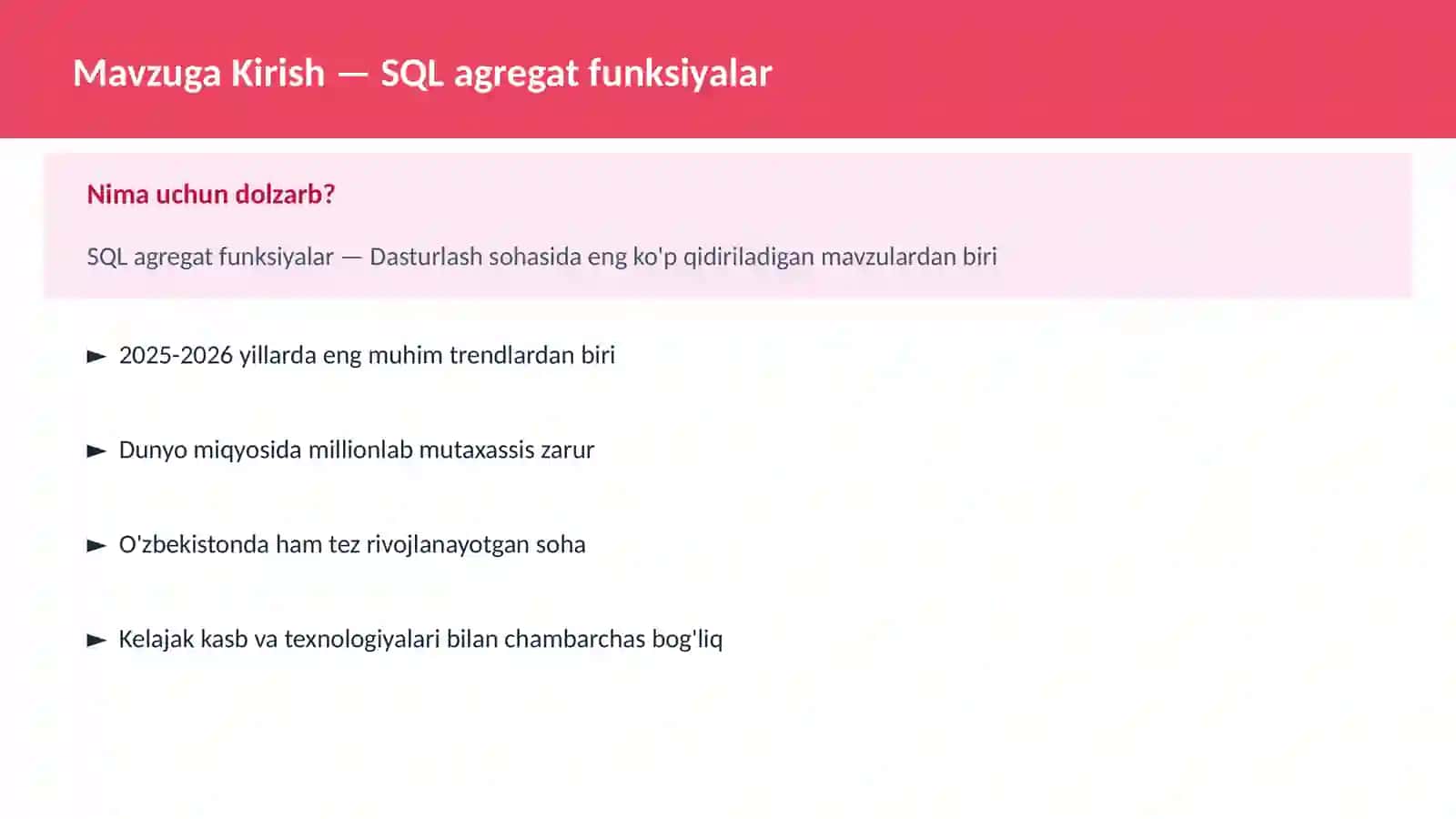 SQL agregat funksiyalar 2