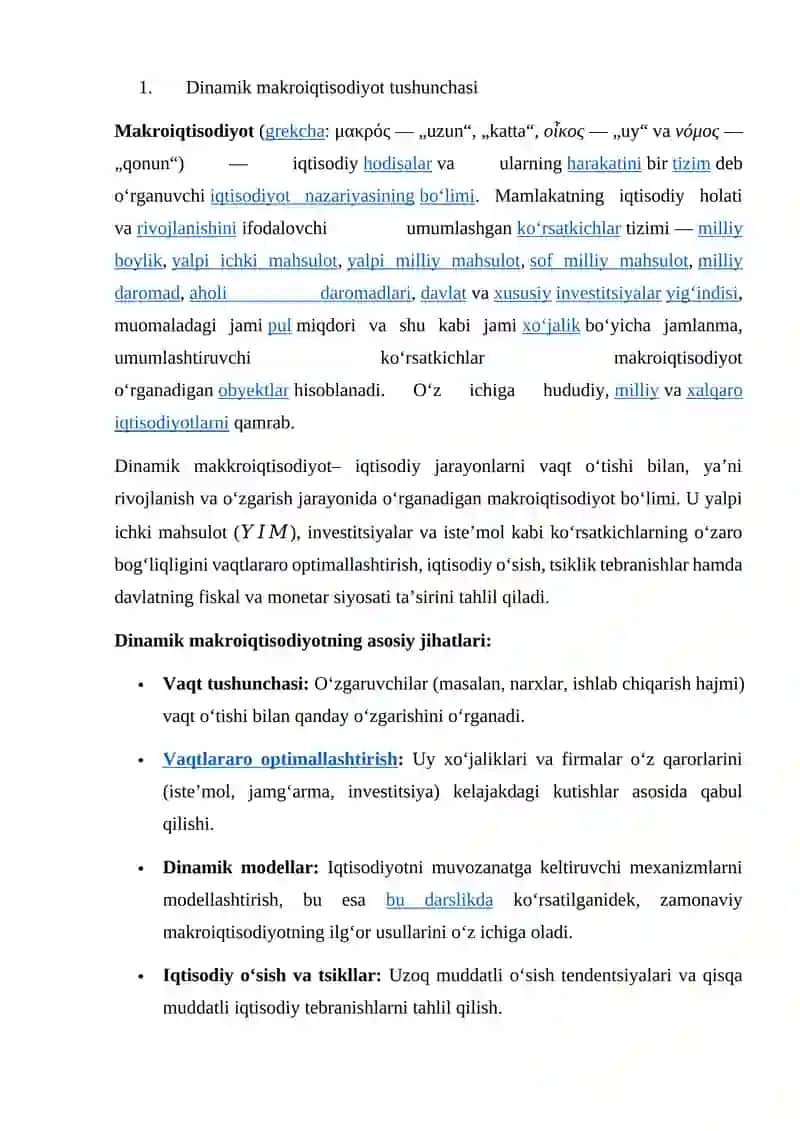 Dinamik makroiqtisodiyotda jamg’arma investitsiyalar va iqtisodiy o’sish 2