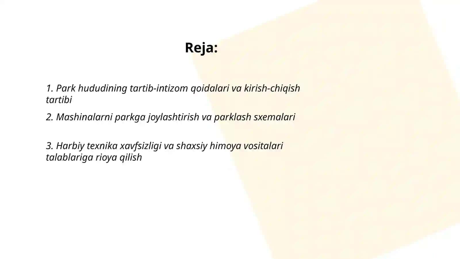 Jangovar mashinalar parkida ichki tartibni tashkillashtirish 2