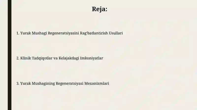 Yurak mushagi regeneratsiyasi 2