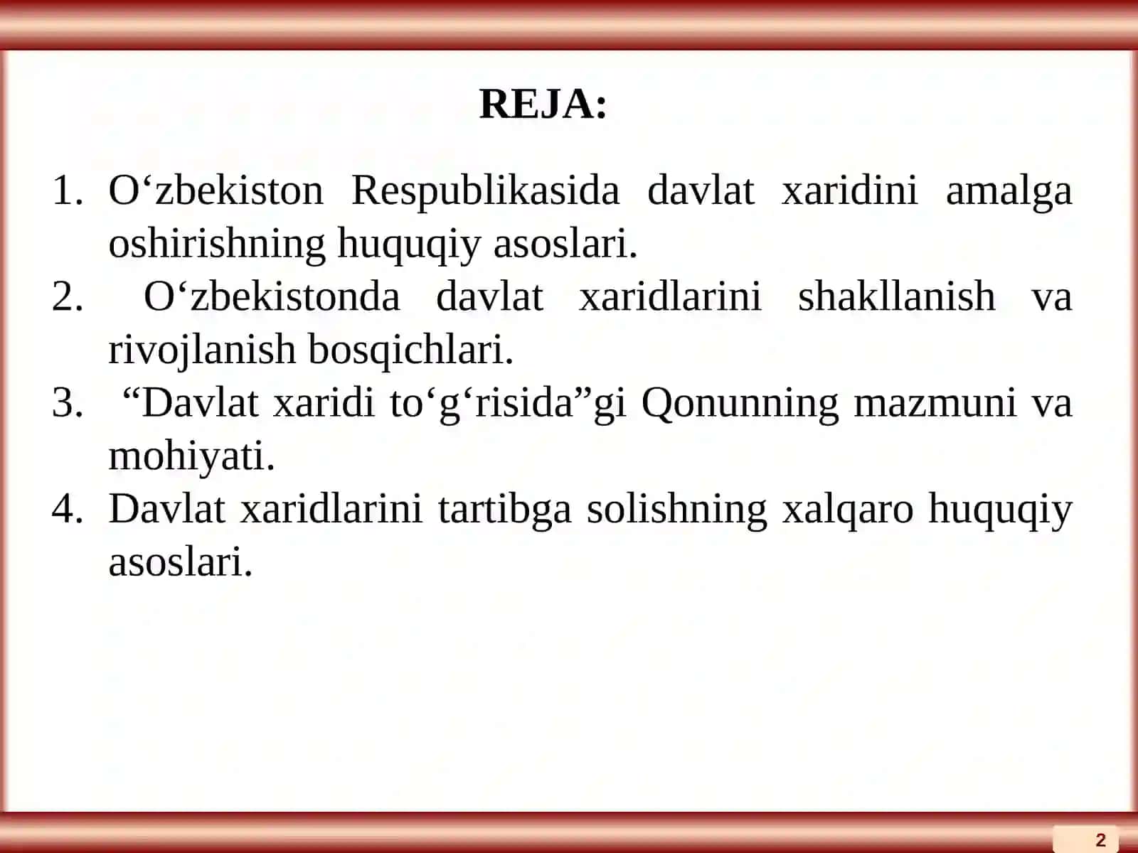 DAVLAT XARIDINI TASHKIL ETISHNING HUQUQIY ASOSLARI 2