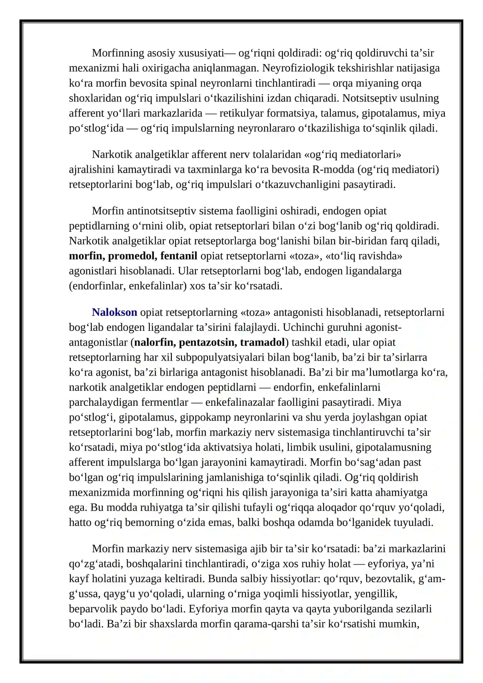 NARKOTIK OPIOID ANALGETIKLAR VA ULARNINNG ANTAGONISTLARI 2