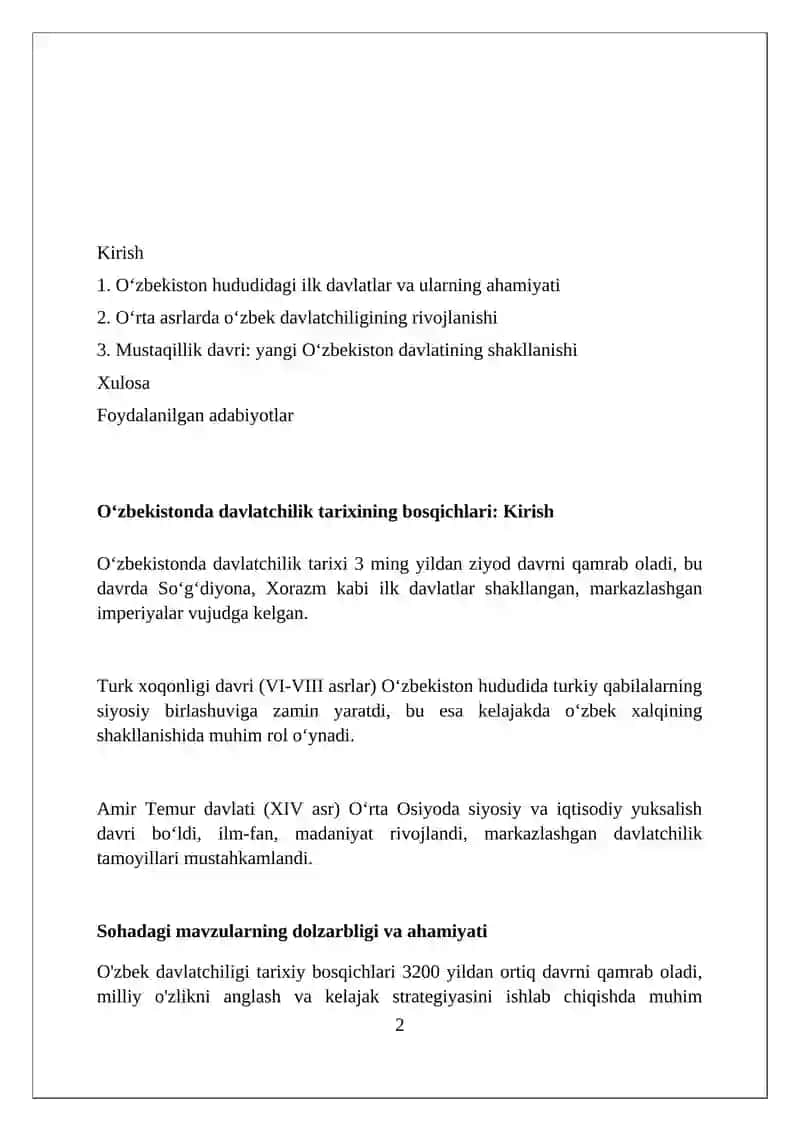 O‘zbek davlatchiligining tarixiy bosqichlari (O‘zbekiston hududidagi davlatlar tarixi misolida) 2