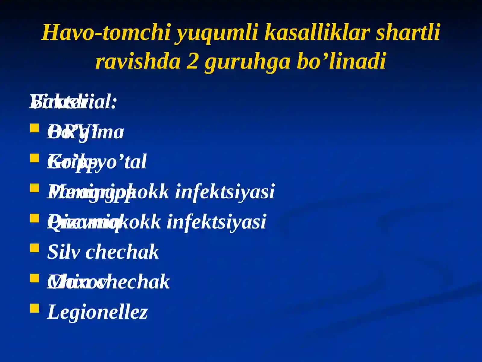 Havo-tomchi yuqumli kasallik qoʼzgʼatuvchilari. Boʼgʼma, sil 2