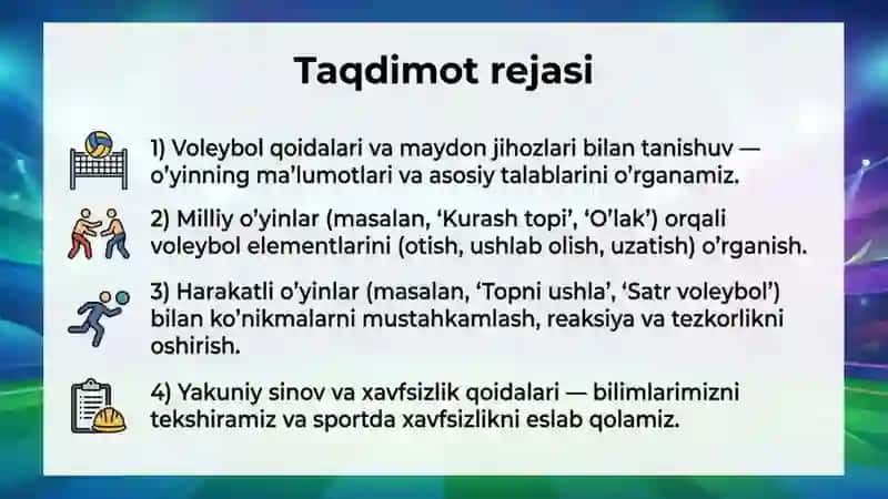 Milliy va harakatli o’yinlar orqali sport o’yinlari elementlarni o’rgatish  (Volebol) 2
