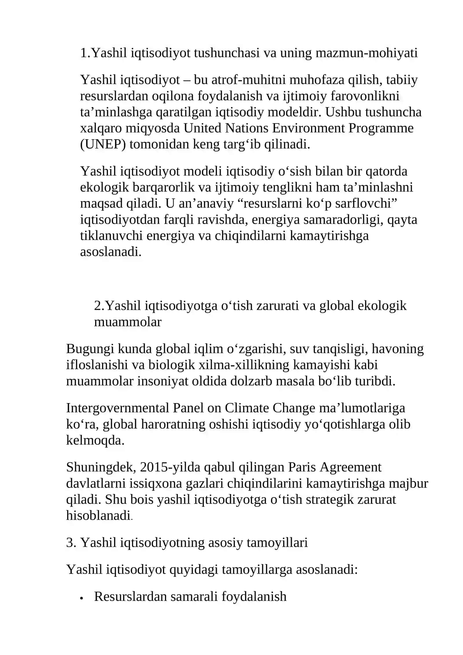 “Yashil iqtisodiyot”ni ishlab chiqishning moliyaviy va nomoliyaviy mexanizmlarini ishlab chiqish 2