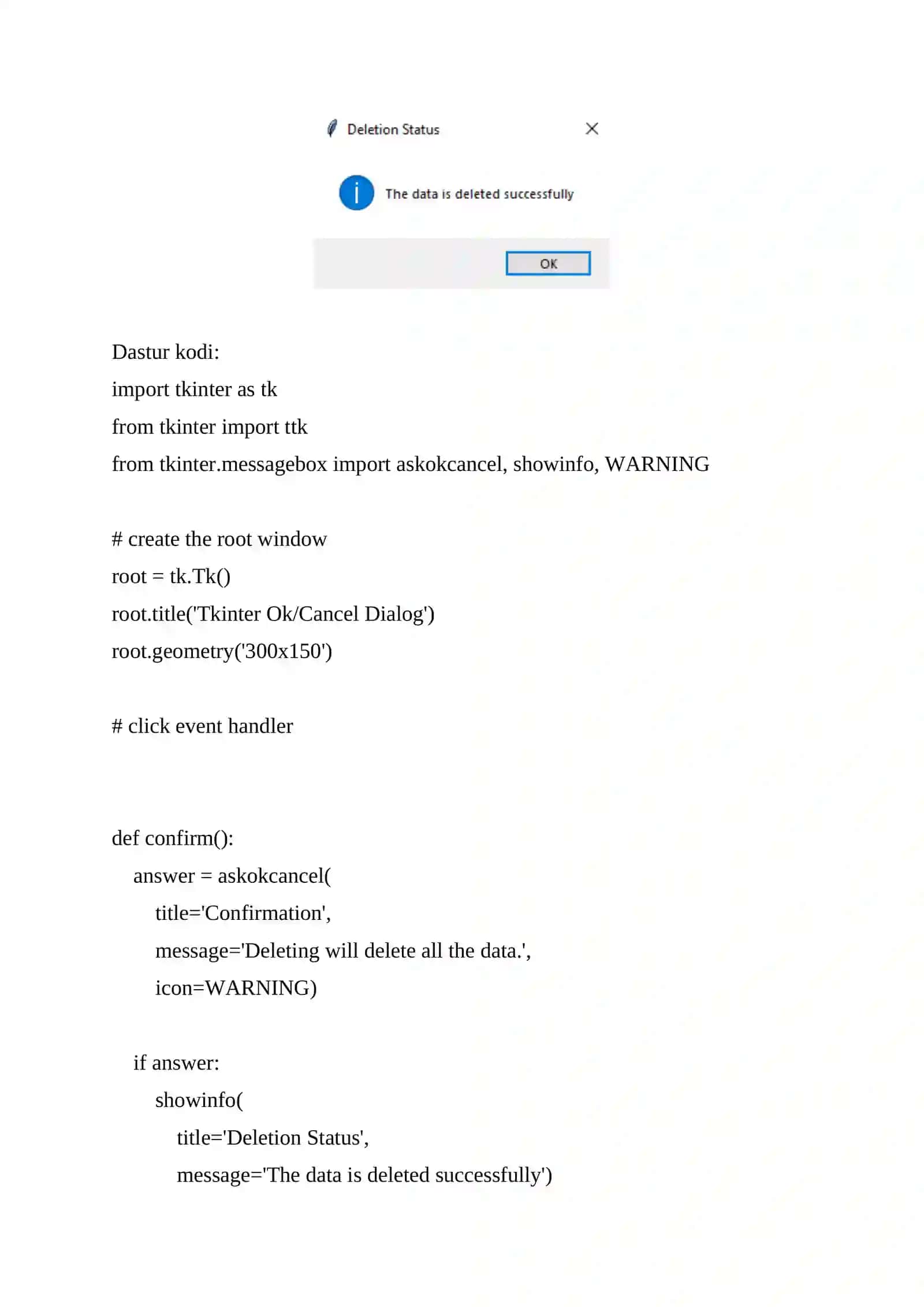 Tkinter askokcancel() funksiyasi 2