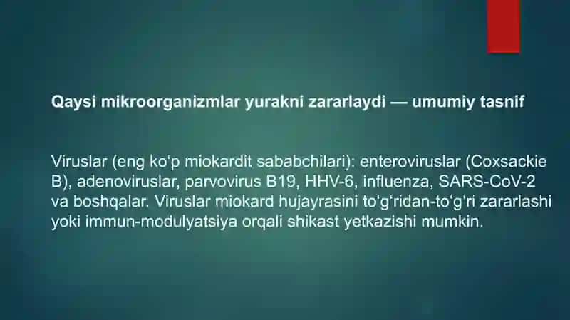 Yurak-qon sistemasiga ta'sir qiluvchi mikroorganizmlar, patogenezi, laboratoriya tashxisi 2