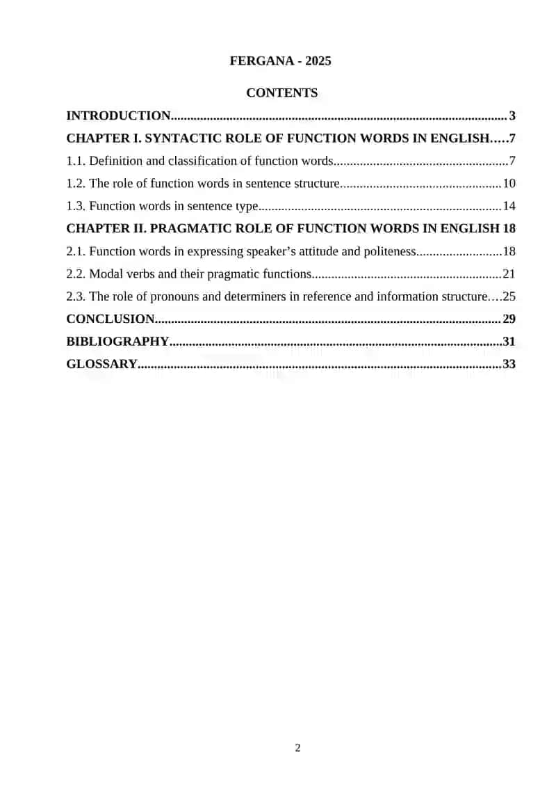 The role of function words in English: A syntactic and pragmatic perspective 2