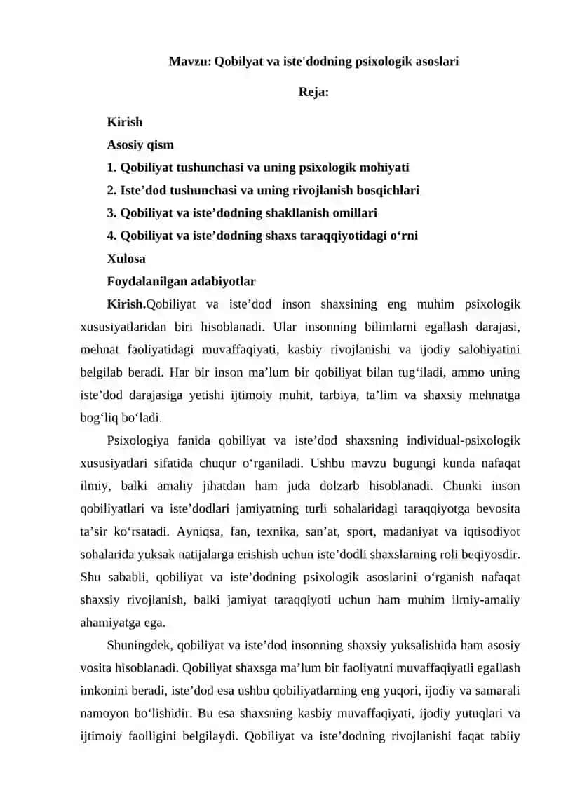 Psixologiya fanidan tayyorlagan referat 2