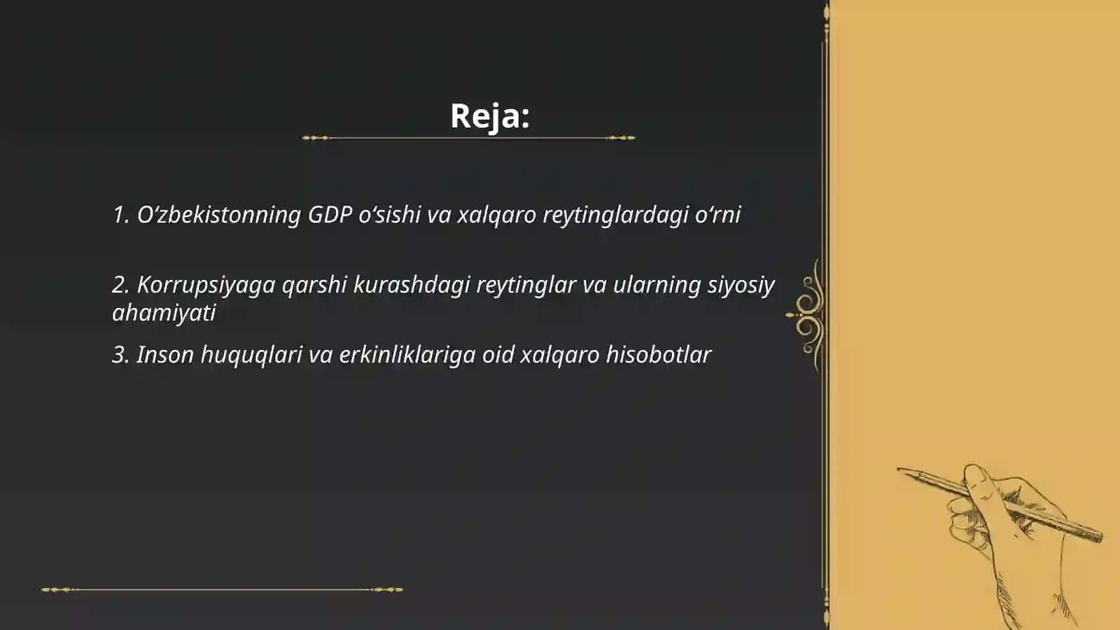 O'zbekistonni halqaro reytinglardagi ko'rsatkichlarini tarixiy va siyosiy ahamiyati 2