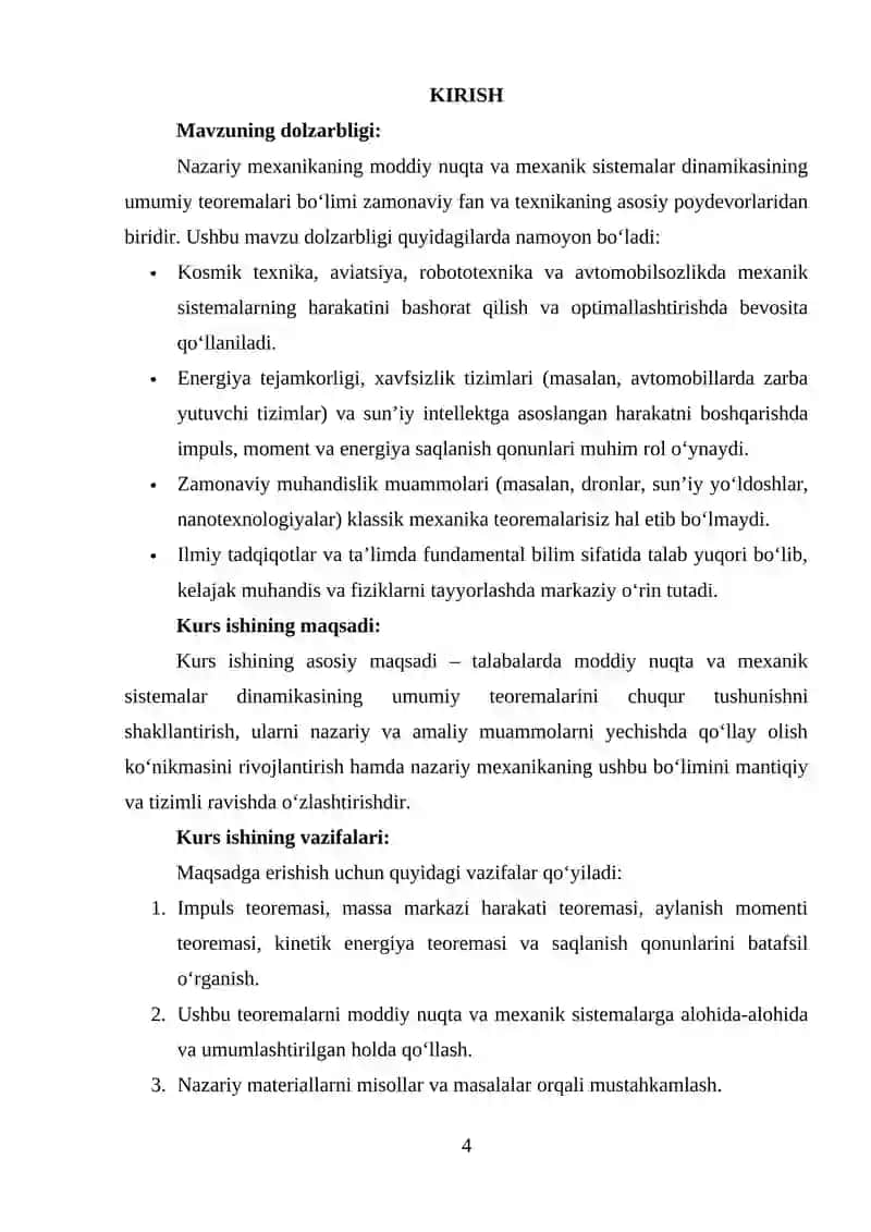 Moddiy nuqta va mexanik sistemalar dinamikasining umumiy teoremalari 2
