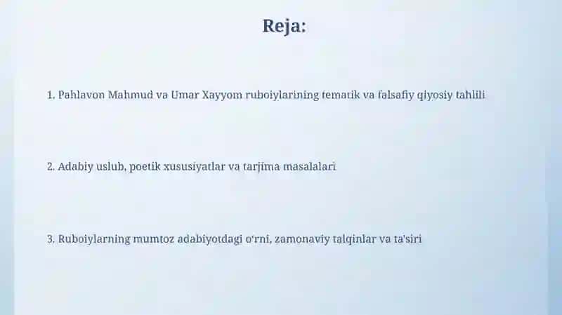 Pahlavon Mahmud va Umar Hayyom ruboiylari mutoalasi 2