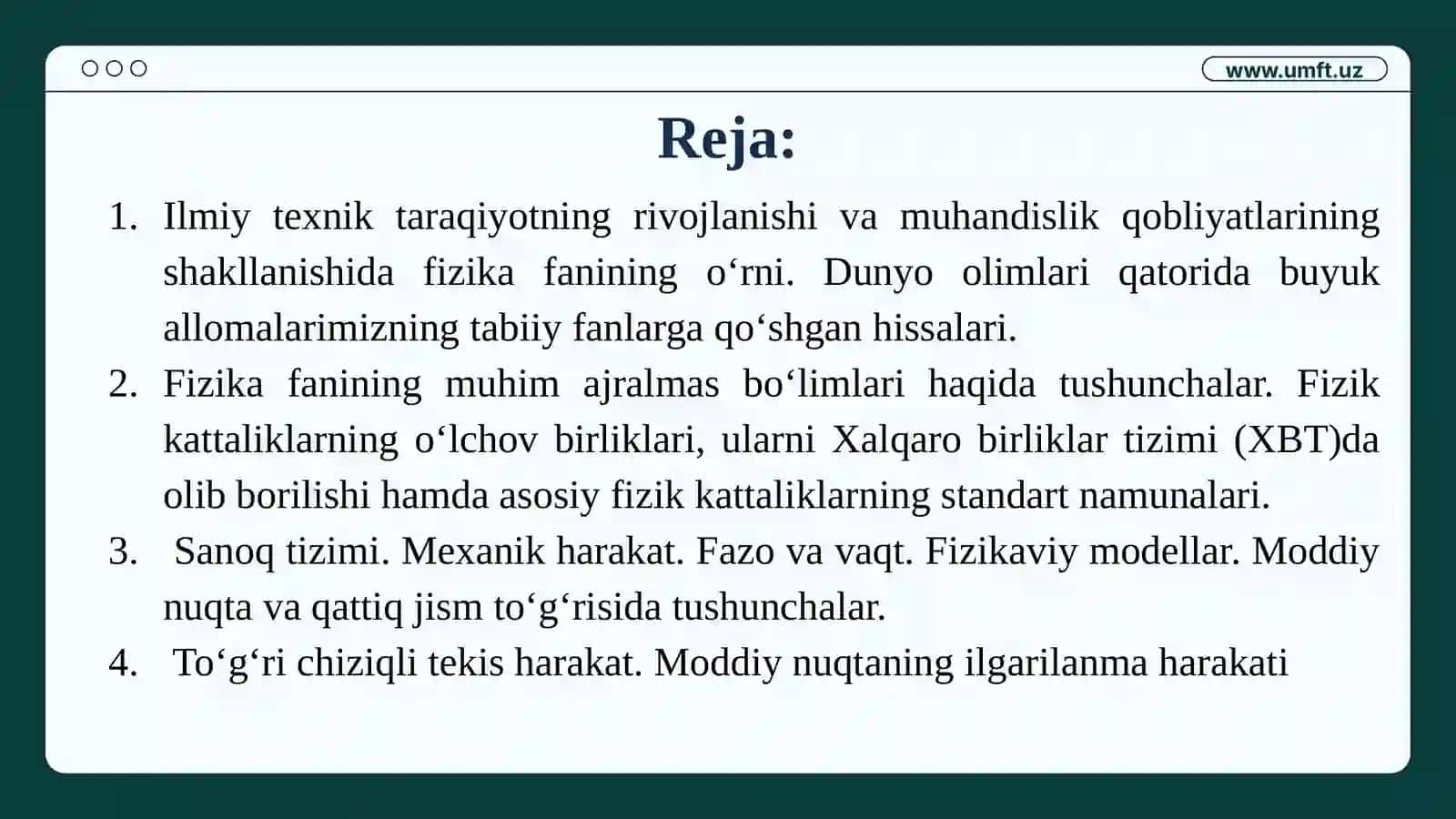 Ilgarilanma harakat kinematikasi 2