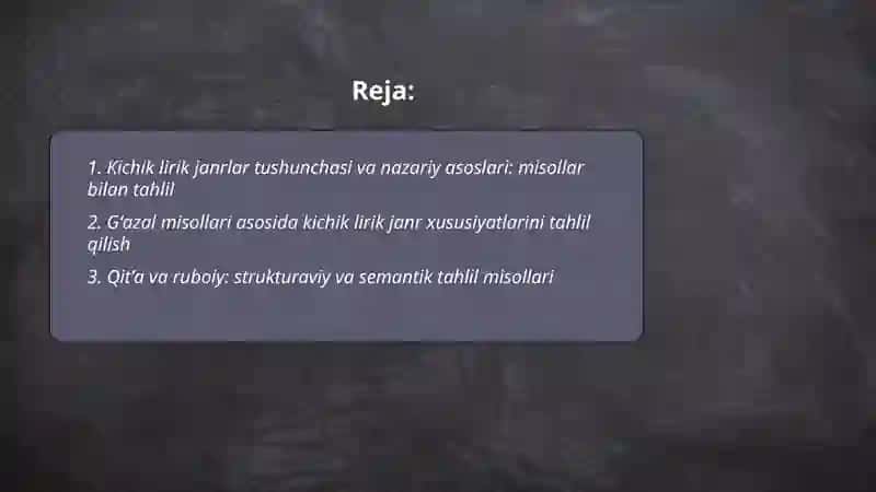 Kichik lirik janrlarni o'rganish misollar asosida tahlil qilish 2