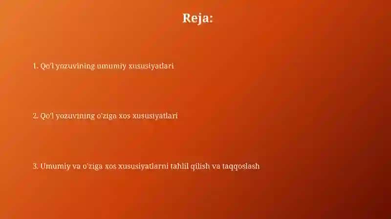 Qo'lyozuvning umumiy va xususiy belgilari 2
