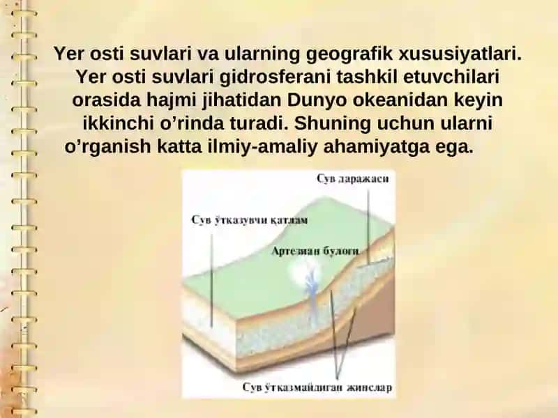 Yer osti suvlarining paydo bo’lishi va tasniflari 2