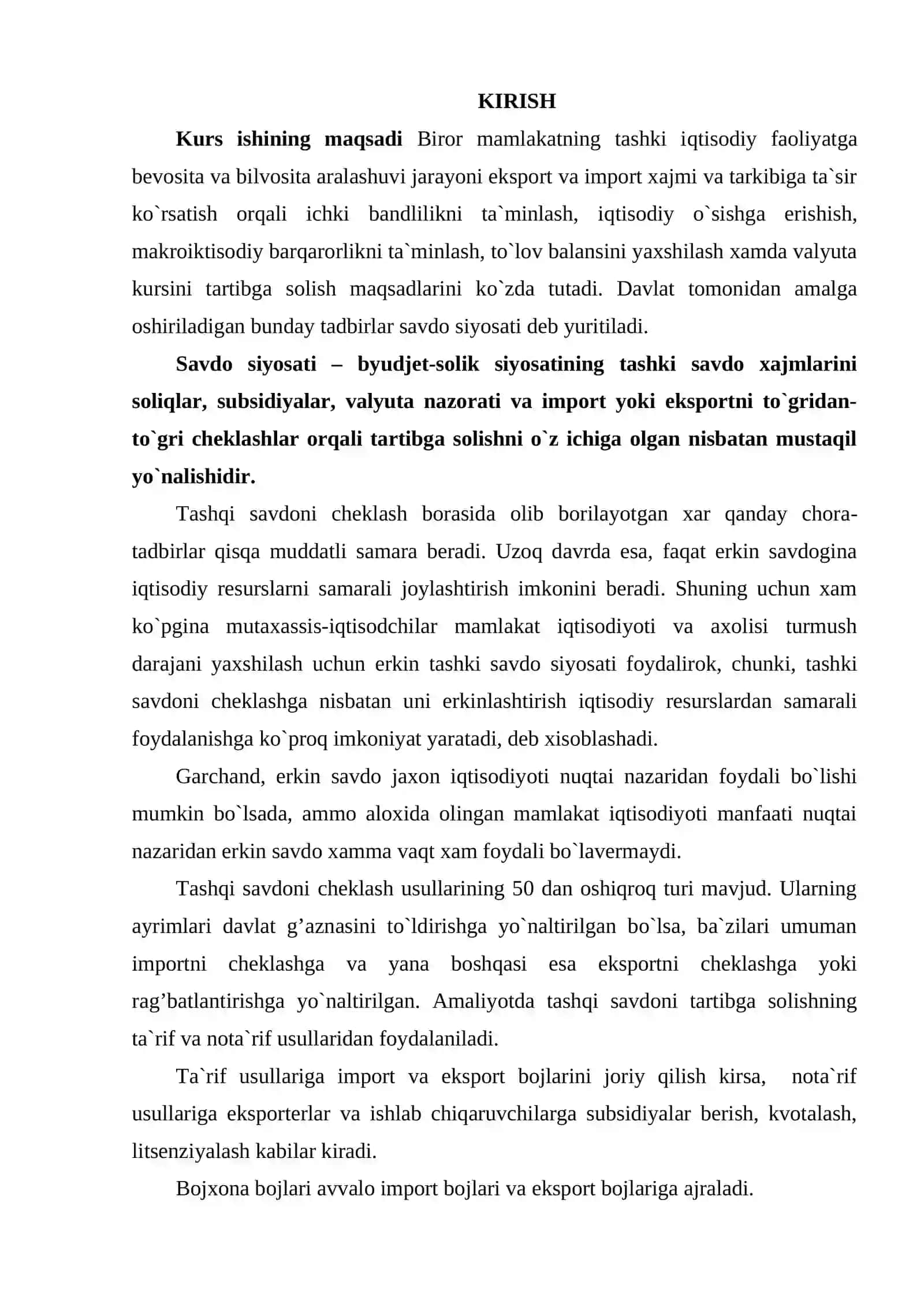 GLOBALIZATSIYA SHAROITIDA XALQARO SAVDONI TARTIBGA SOLISHNING TARIF VA NOTARIF USULLARI 2