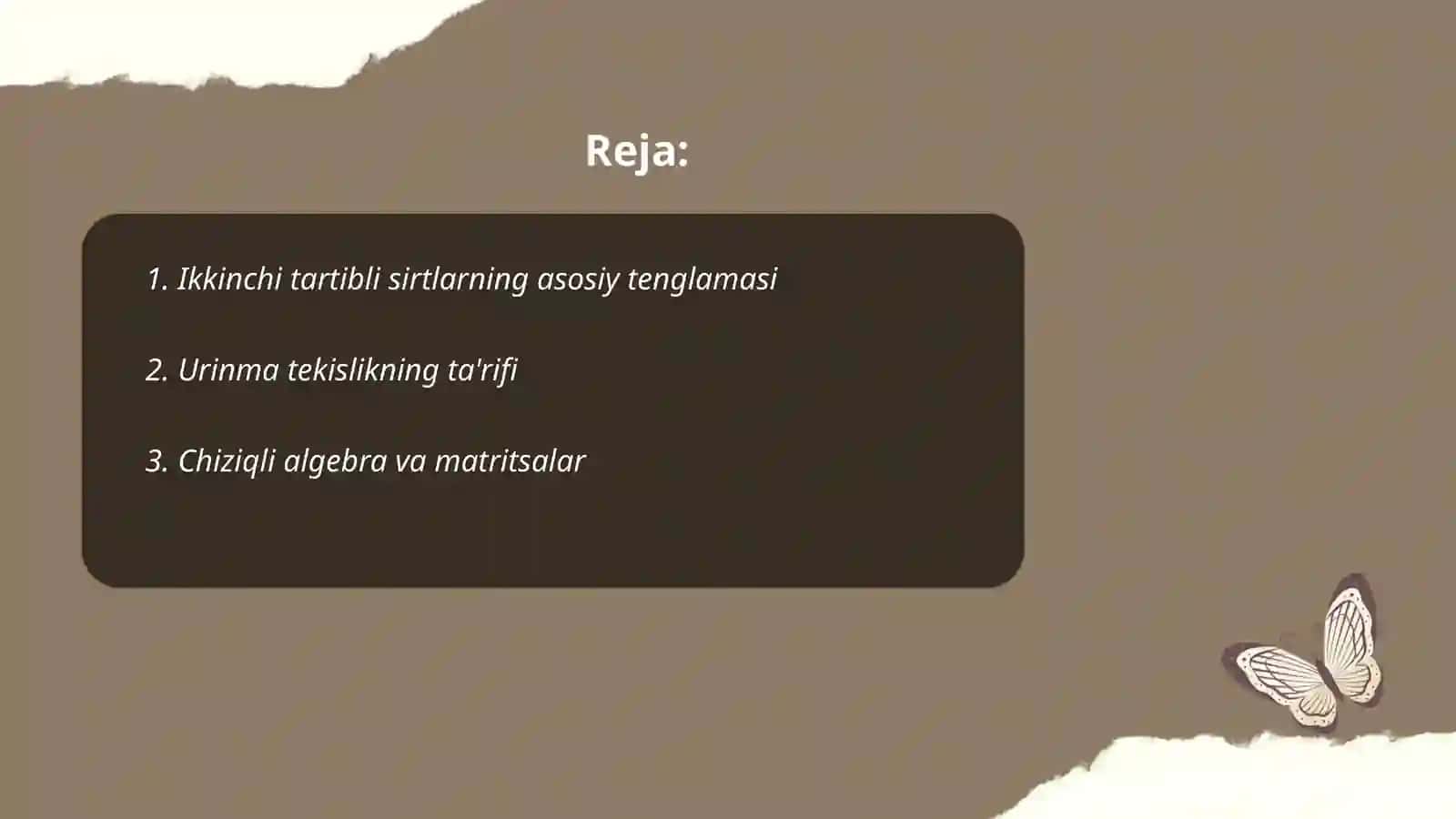 Ikkinchi tartibli sirtlarning urinma tekisligi 2