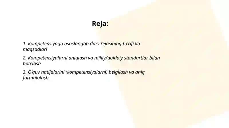 Kompetensiyaga asoslangan dars rejasini ishlab chiqish 2