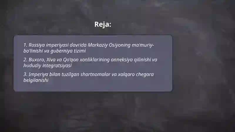 Òrta osiyoning rossiya imper1yasi boshqaruvi davridagi tarixiy geografiyasi 2