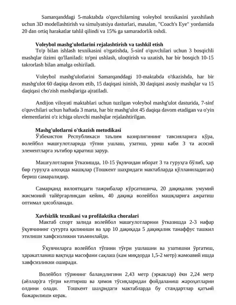 Voleybol bo'yicha mashg'ulotlar o'tkazish uslubyati 2