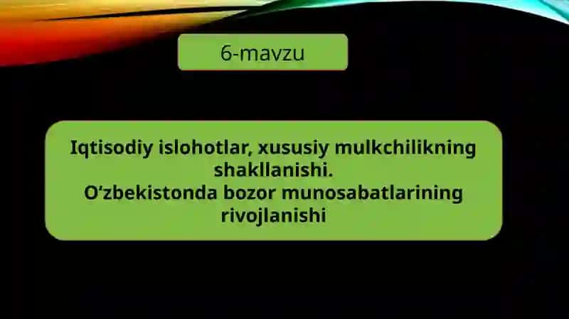 Iqtisodiy islohotlar, xususiy mulkchilikning shakllanishi. 2