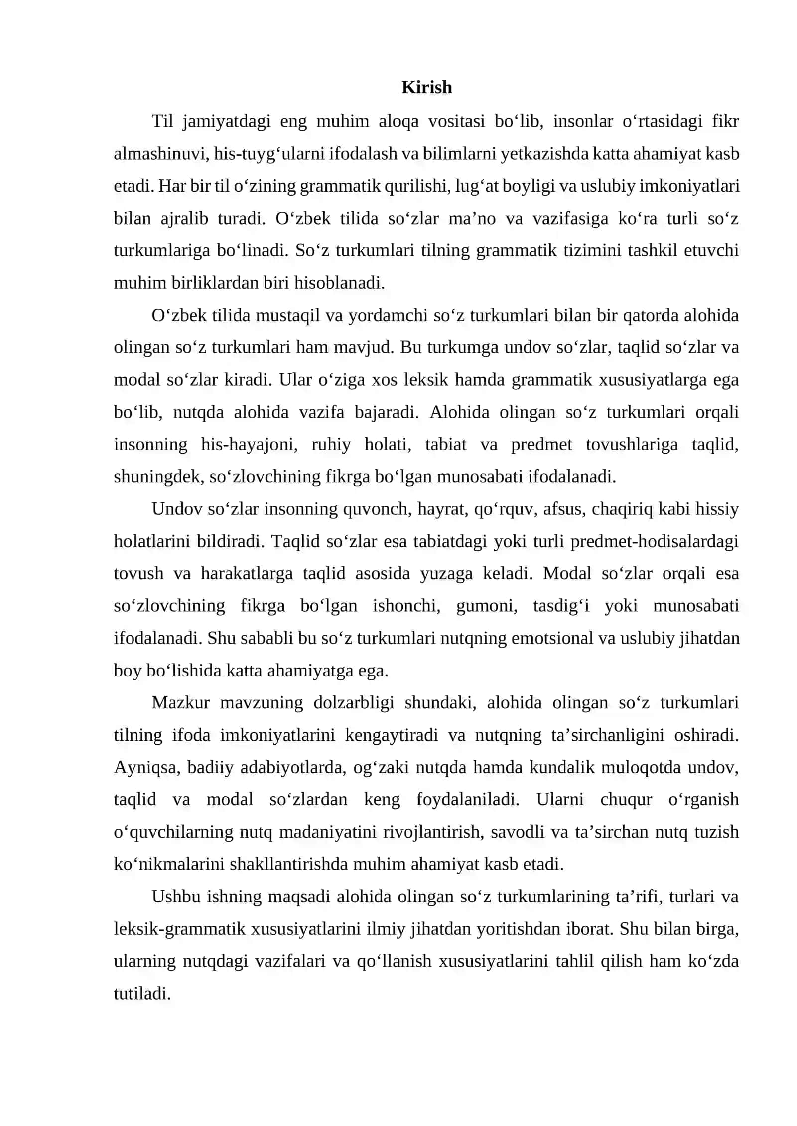 ALOHIDA OLINGAN SO’Z TURKUMLARINING TA’RIFI, TURLARI VA LEKSIK GRAMMATIK XUSUSIYATLARI 2