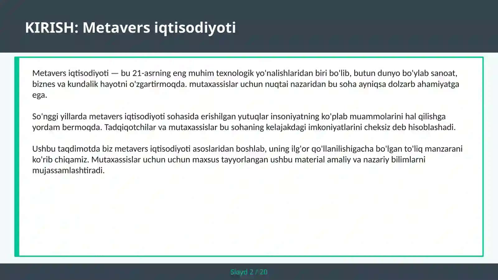 METAVERS IQTISODIYOTI 2