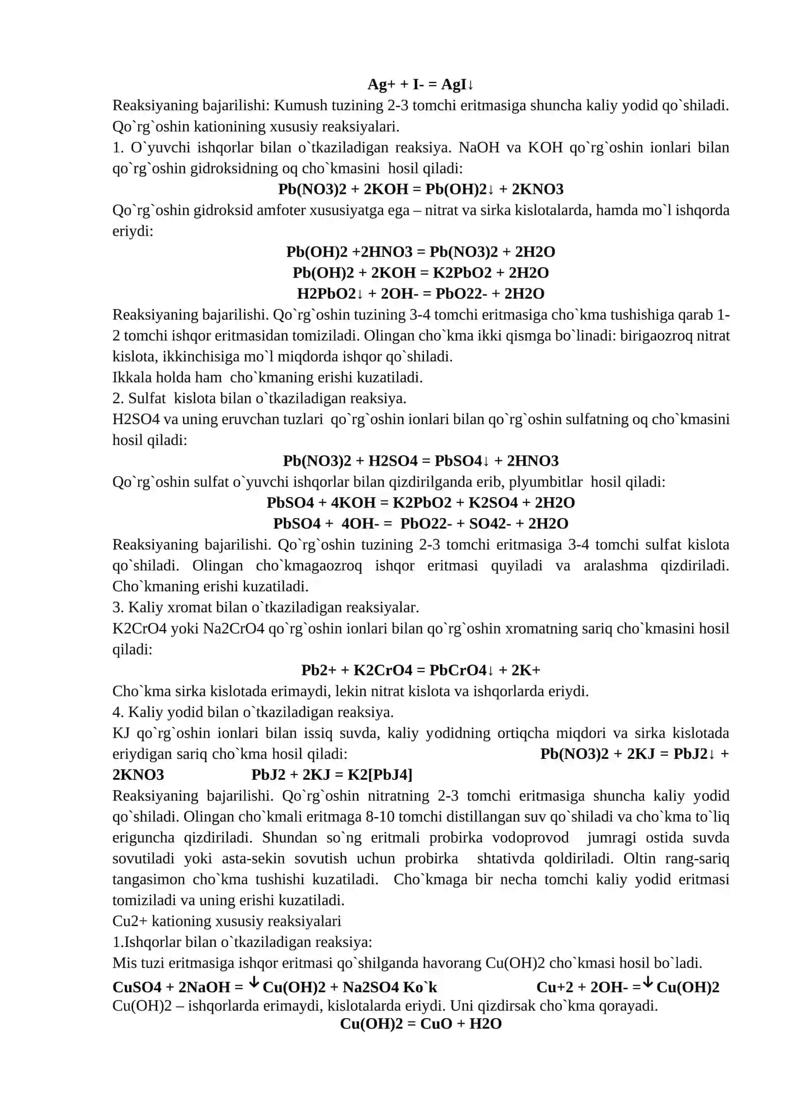 To‘rtinchi va Beshinchi analitik kationlariga xos reaksiyalar 2