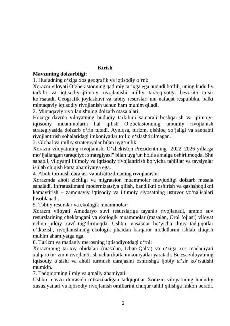 XORAZM VILOYATINING MA'MURIY-HUDUDIY TARKIBI VA IJTIMOIY-IQTISODIY RIVOJLANISH XUSUSIYATLARI 2