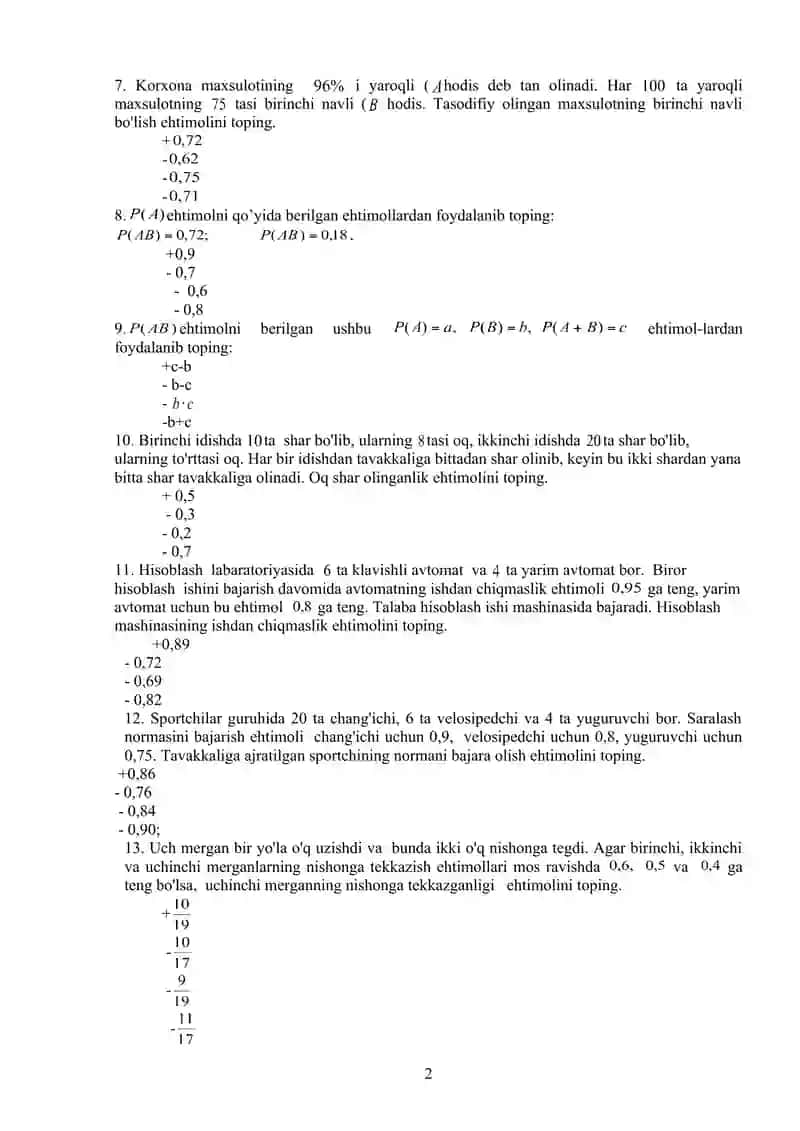 Ehtimollar nazariyasi va matematik statistika 2