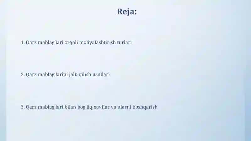 Qarz Mablag'lari Hisobiga Moliyalashtirish 2
