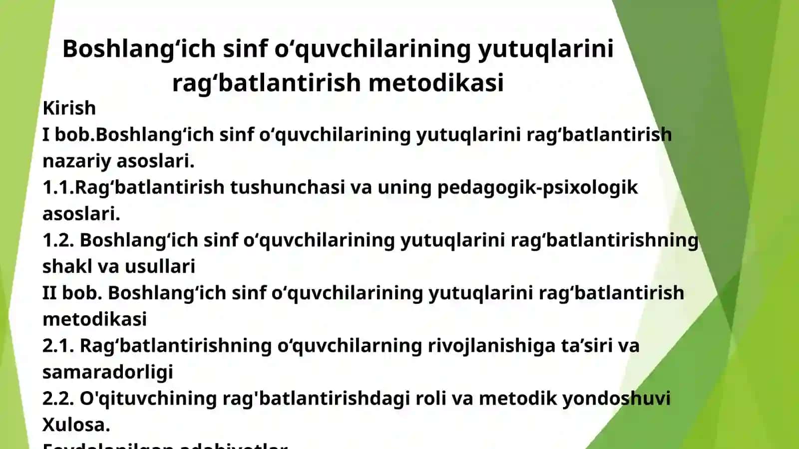 Boshlangʻich sinf oʻquvchilarining yutuqlarini ragʻbatlantirish metodikasi 2
