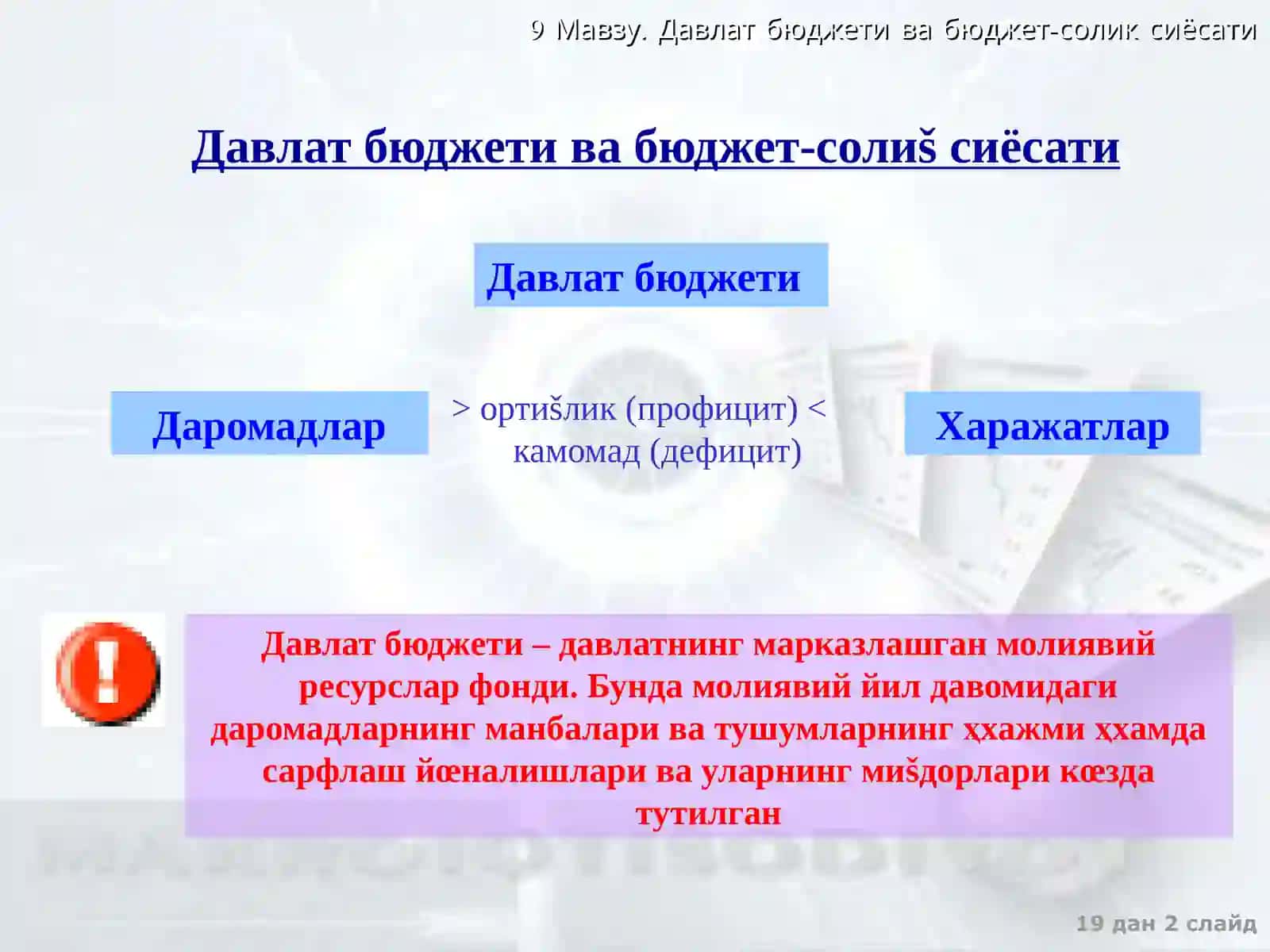 Давлат бюджети ва бюджет-солиш сиёсати 2