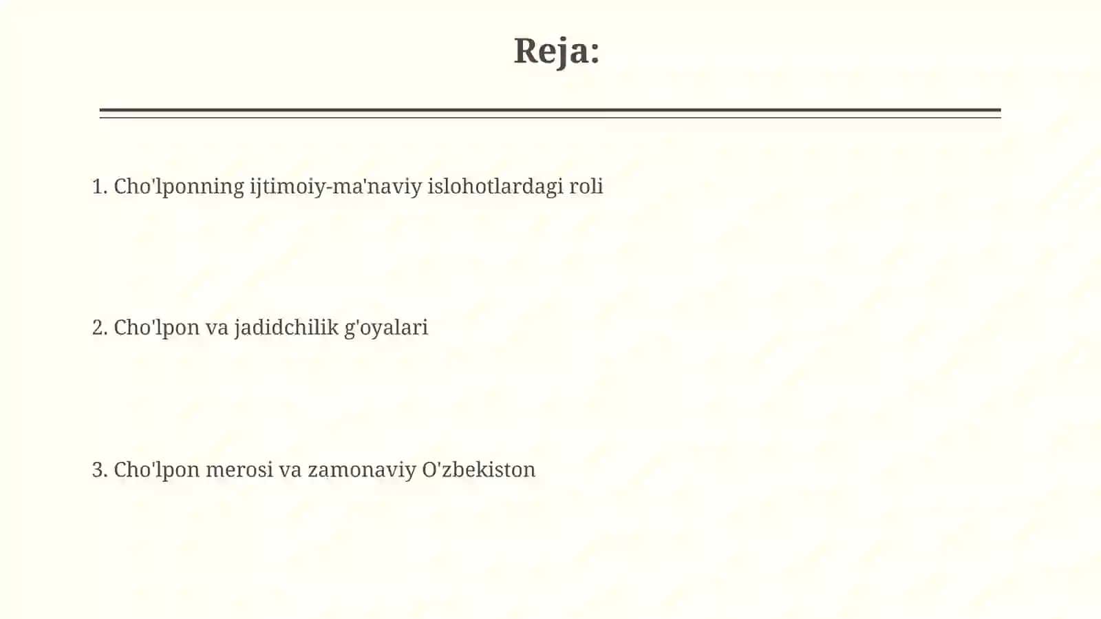 Jadid ma’rifatparvarlarining o’lka ijtimoiy-ma’naviy hayotida tutgan o’rni. Cho’lpon 2