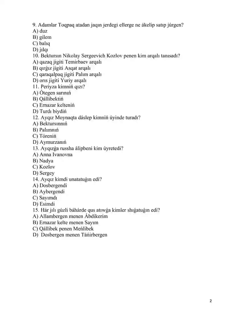 qoraqolpoq tilidagi test 2