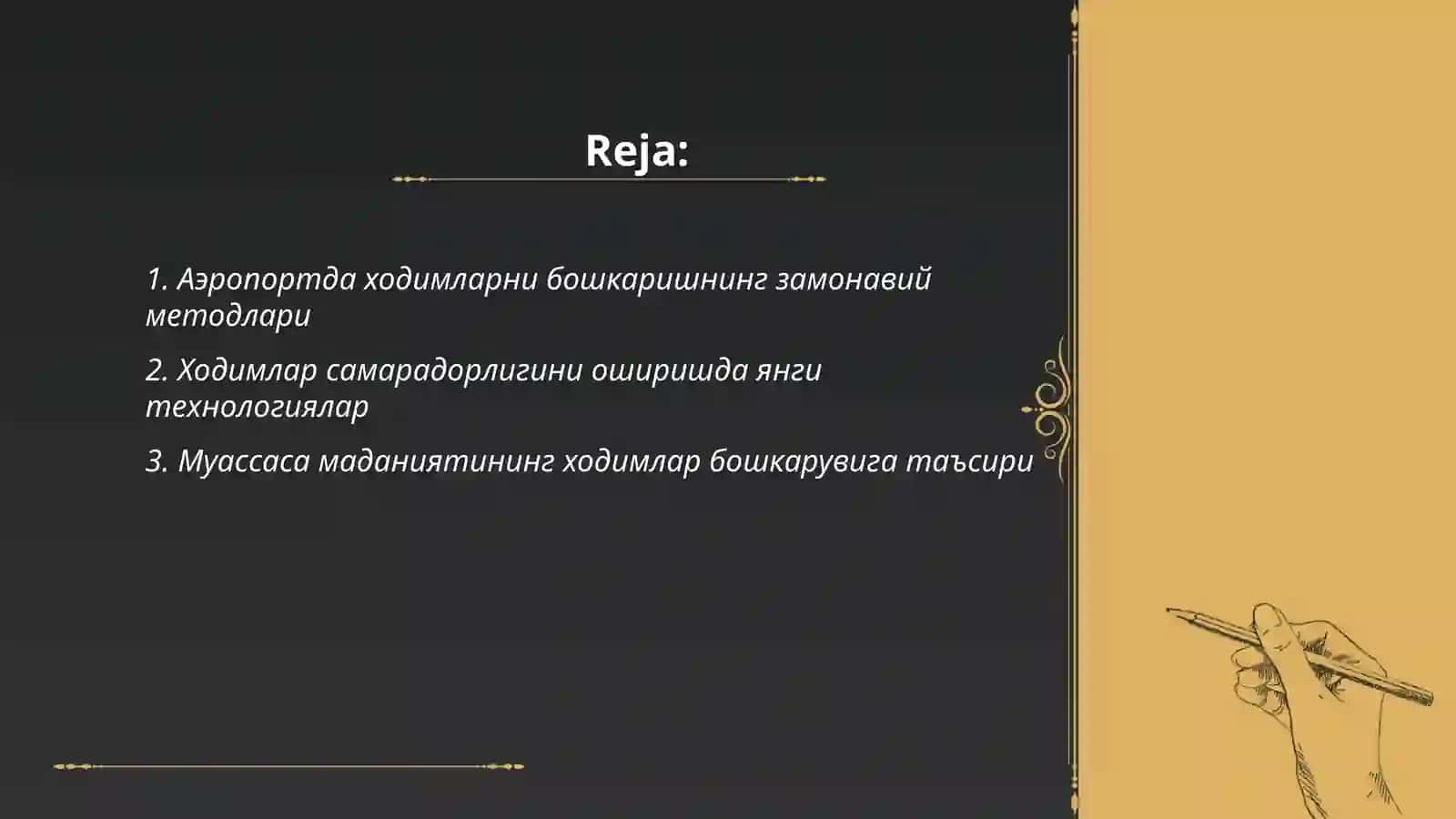 Аэропортда ходимларни янги усулда бошкариш лойихаси 2