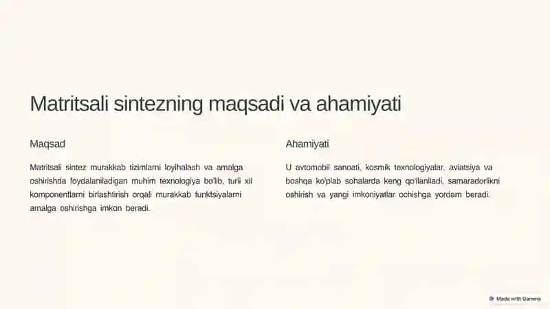 Matritsali sintez va uning xillari 2
