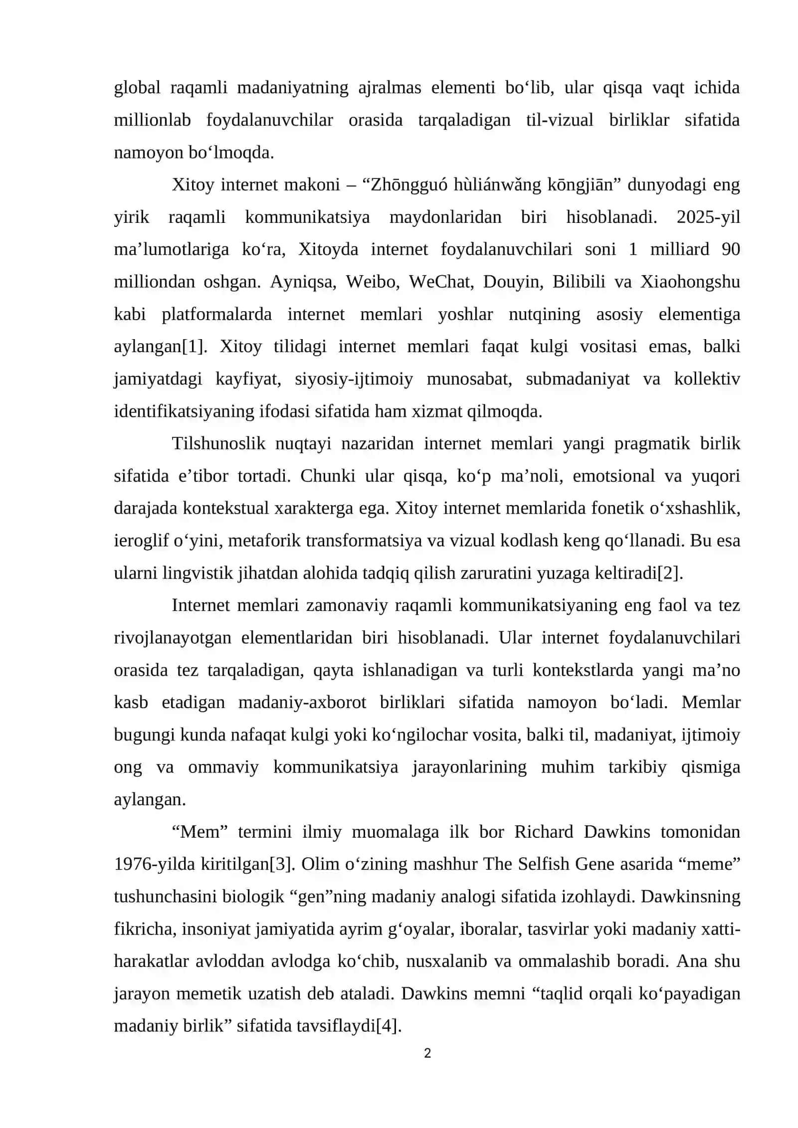XITОY TILIDАGI INTЕRNЕT MЕMLАRI TАDQIQI: TIL VА ОMMАLаshUV XUSUSIYАTLАRI 2