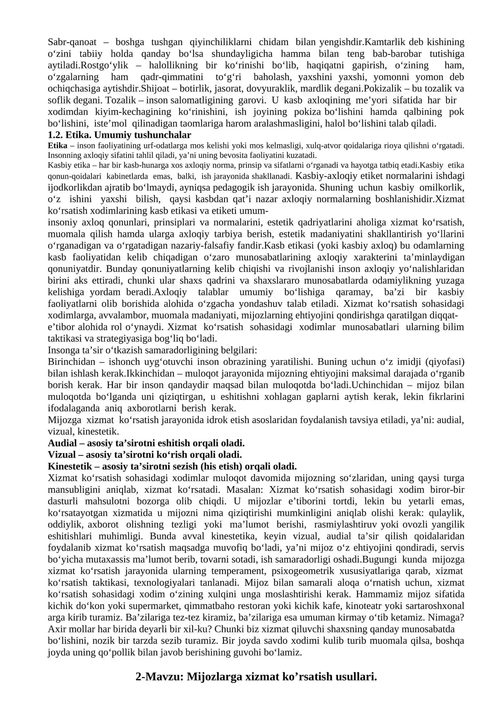 Kirish. Kasb etikasi va psixologiyasi. Fanning maqsadi va vazifalari 2