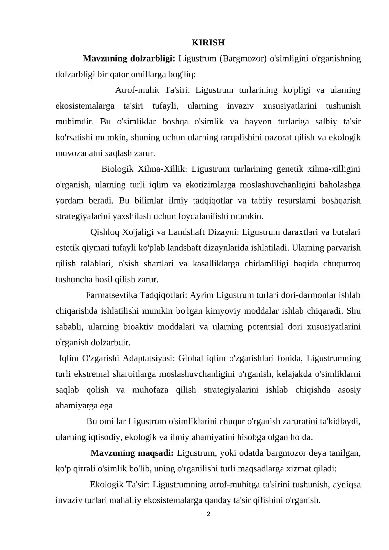 Ligustrum o’simligining bioekologiyasi va yetishtirish texnologiyasi 2